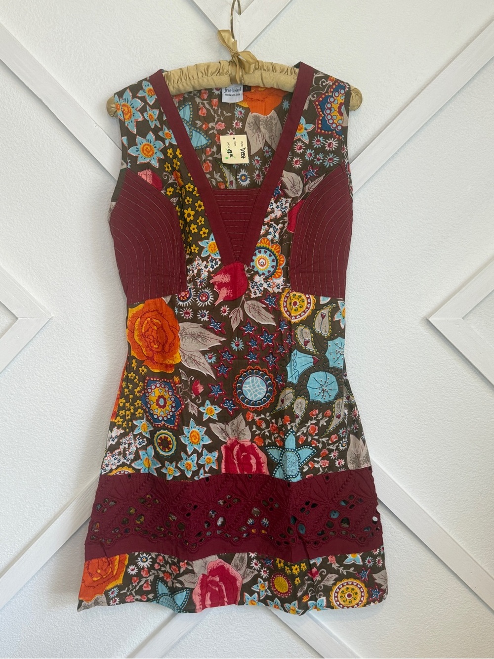 Free Bird Patchwork Boho Tunic Dress – 100% Cotton (Made in India)  Floral Large
